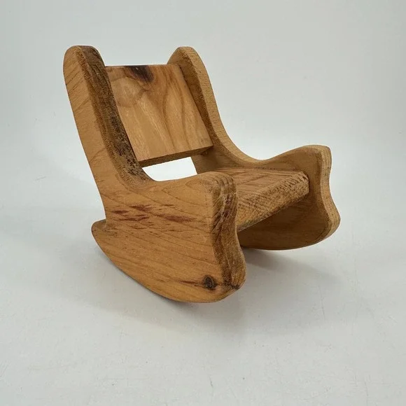 Miniature Handcrafted‎ Natural Wood Rocking Chair Rustic Dollhouse Decor