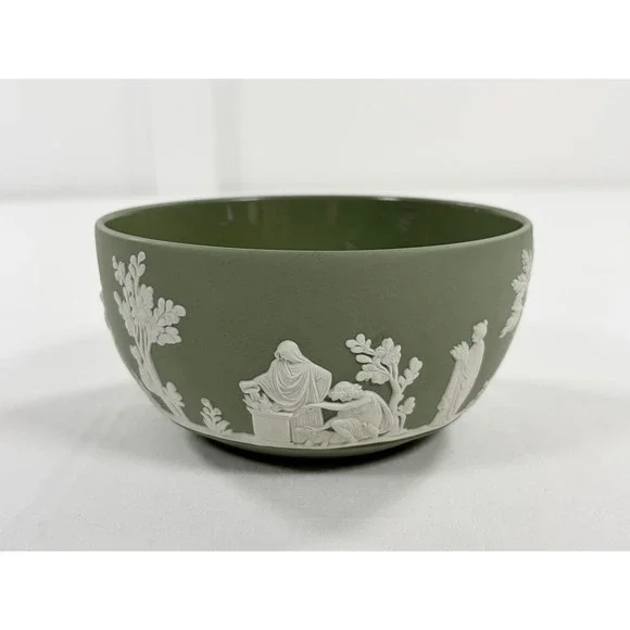 Vintage Wedgwood Sage Green Jasperware Bowl 5