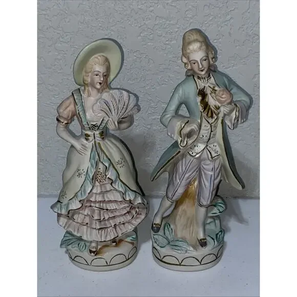 Vintage Made In Occupied Japan‎ Figurines Bisque Colonial Courting Couple 10.5”