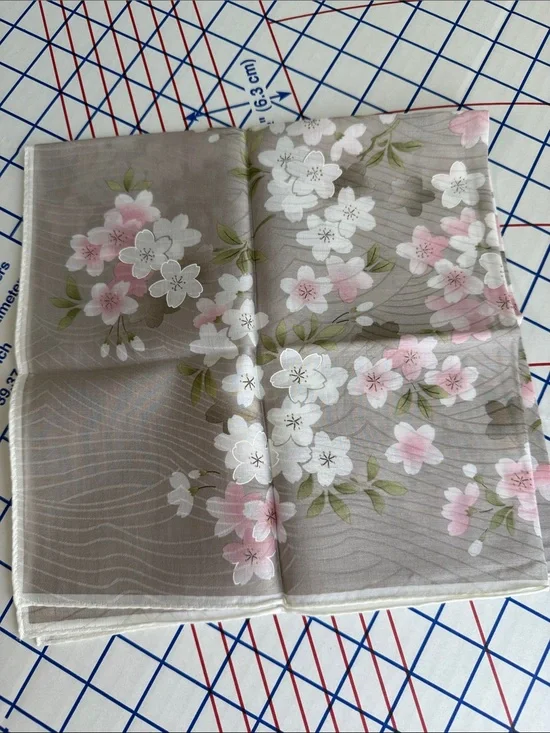 Vintage Japanese Sakura Cherry Blossom Sheer Handkerchief Scarf Pink White 19”