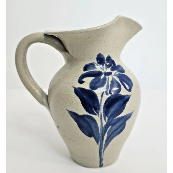 Williamsburg Pottery Factory Small Salt Glaze Stoneware Pitcher‎ with Flower