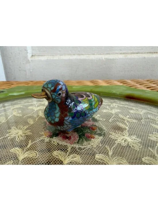 Vintage 1930s Chinese Cloisonne Enamel Duck Figurine Miniature
