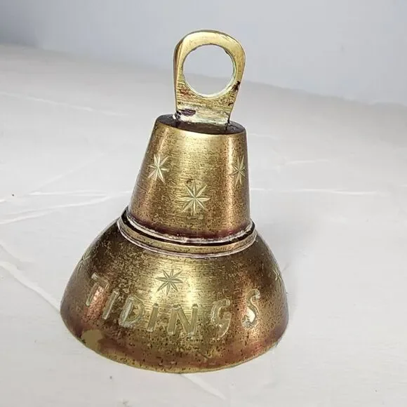 Vintage Brass bell Figurine with Aged Patina mid century 1950s Glad Tiding India