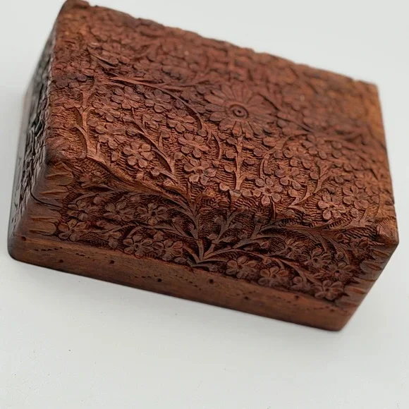 Past Times Hand Carved Tudor Spice Chest Wooden Floral Jewelry Trinket Box India