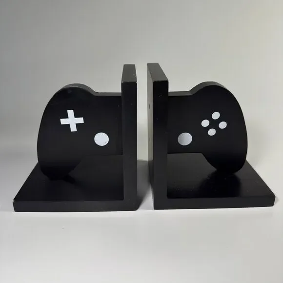 Game Controller Bookends Black Video Game Shelf Organizer Set Kids Room Decor