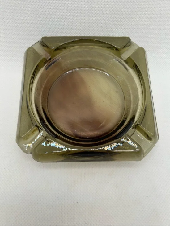 Vintage Glass Ashtray Amber Brown