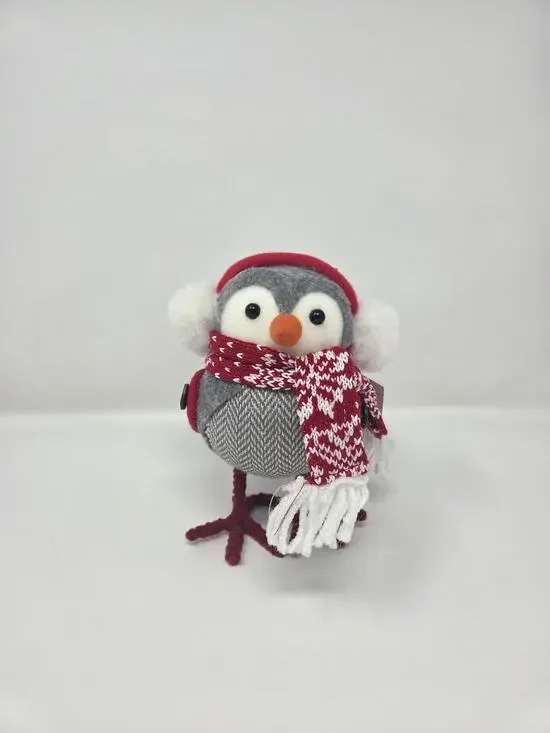 Gray Red White Christmas Winter Snowflake Felt Bird