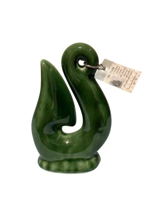 Traditional Hei Matau Green Ceramic Fish Hook Sculpture Figurine New Zealand