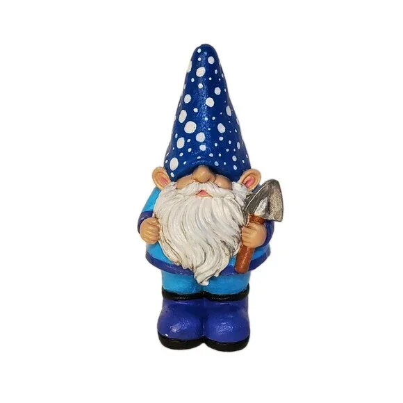 Hand Painted Garden Gnome Shovel Polka Dot Custom Art Statue OOAK 10