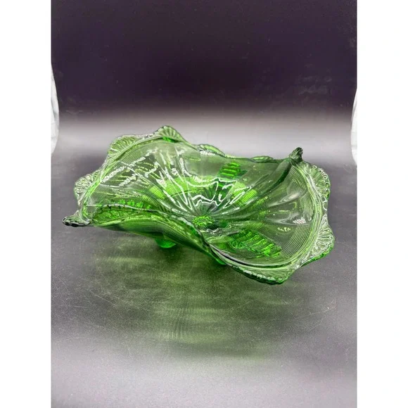 Vintage‎ Northwood 3 Footed Fluted Green Dish