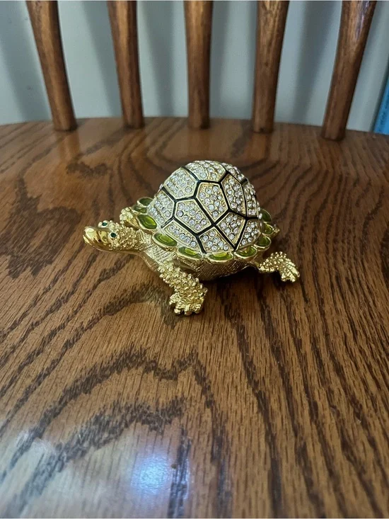Gold and Green Jeweled Turtle Decorative Box - Home Accents