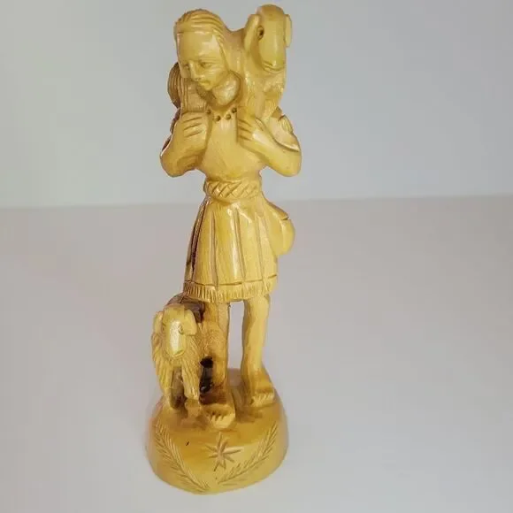 The Good Shepherd Hand Carved Olive Wood Statue