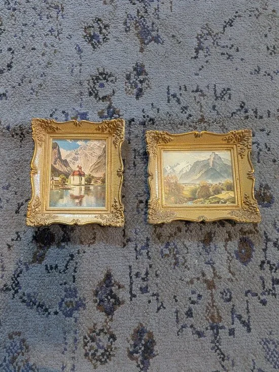 Vintage Small Prints with Ornate Gold Frames of German Landscapes