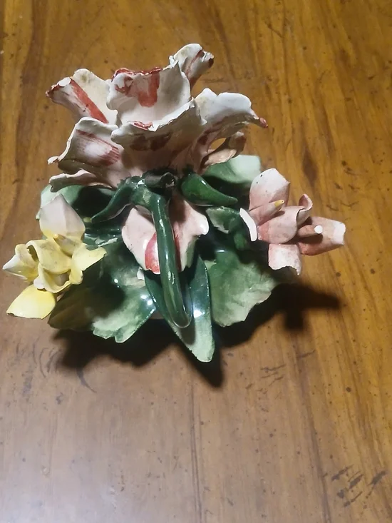 Porcelain Floral Cluster Figurine in Green, Pink & Yellow