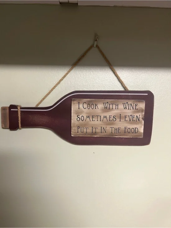 Albert E. Price Wooden Wine Bottle Kitchen Sign Cook With Wine Plaque 13.5x5