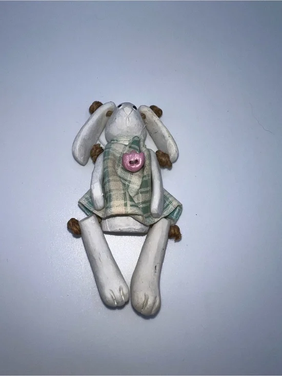 Russ Ceramic Articulated Bunny In Green Plaid Dress