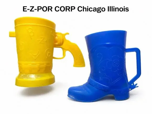 Pair Vtg Boot Cowboy Western Cups Yellow Blue Plastic EZ POR Corp Read Info