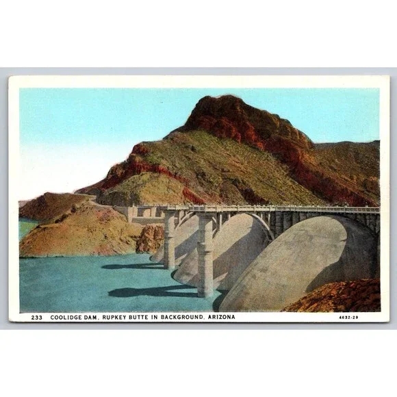 1929 Coolidge Dam Arizona Postcard Rupkey Butte San Carlos Project Harry Herz