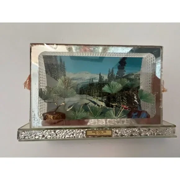 Vtg. 3D Diorama Shadow box featuring a mountain landscape and miniature trees