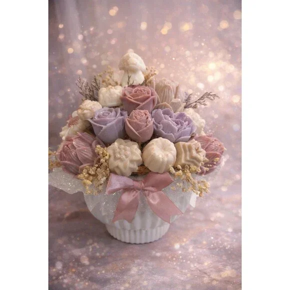 Handmade Wax Floral Arrangement Pastel Colors Decorative Centerpiece 13” 4 lbs