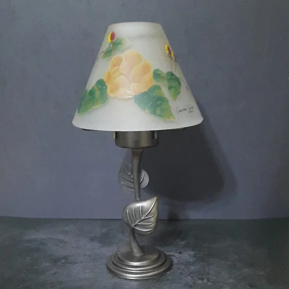 Classic Floral Table Lamp with Yellow Shade