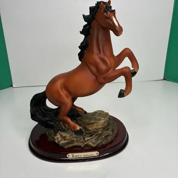 Ruby's Collection Brown Stallion Horse Figure On Wooden Base