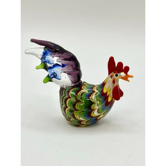 Fitz & Floyd FF Art Glass Menagerie Rooster Hen Chicken 3