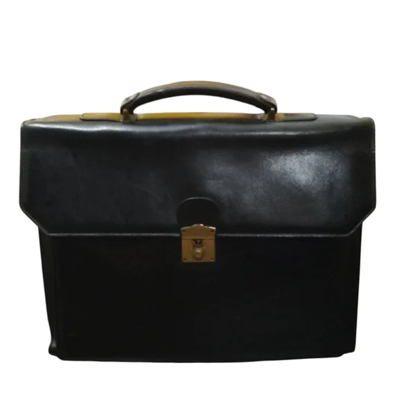 Luc D’Arvillers Vintage Italian Leather Briefcase Black Structured Old Money Bag
