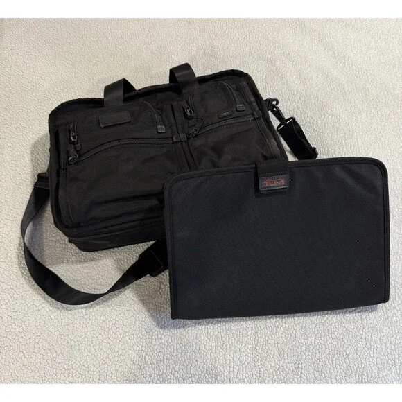 Tumi Alpha Expandable Organizer Laptop Brief Black Nylon