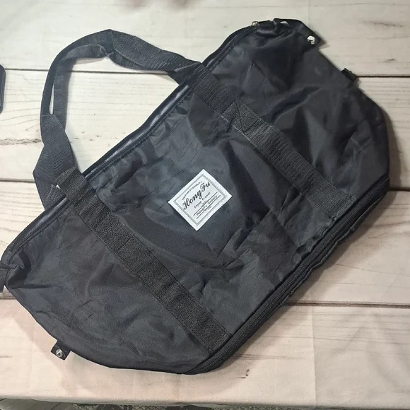 Black Gym Duffel Travel Bag Folds Down To Pack