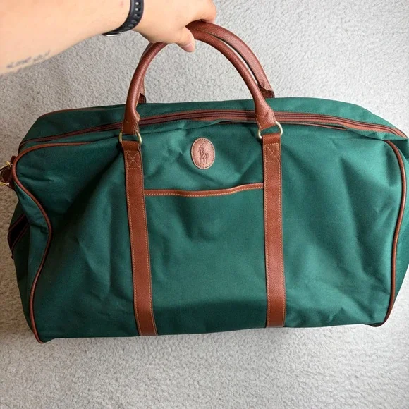 Polo Ralph Lauren Green Canvas Duffle Bag Weekender Travel Luggage Fragrance