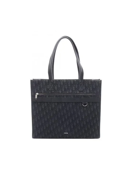 Dior Tote Safari Oblique Black Canvas Leather