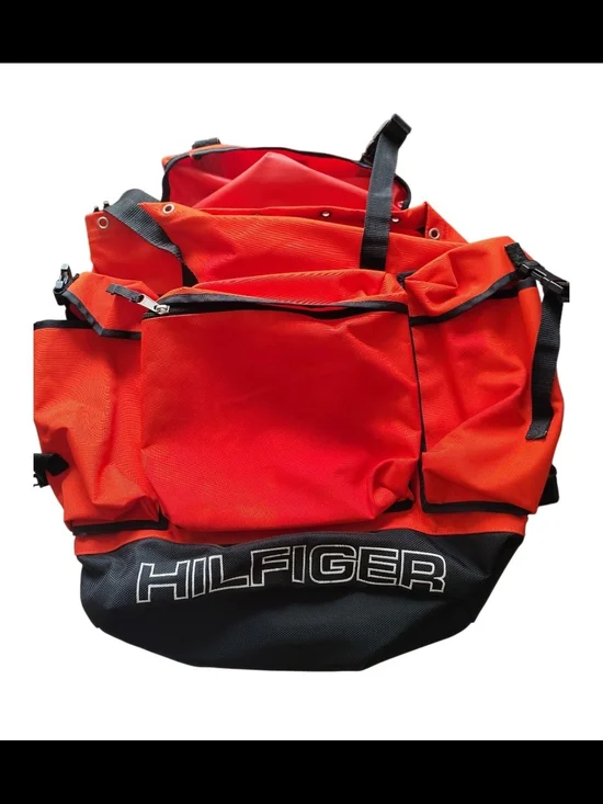 Tommy Hilfiger Orange and Black Duffel Bag with Front Logo
