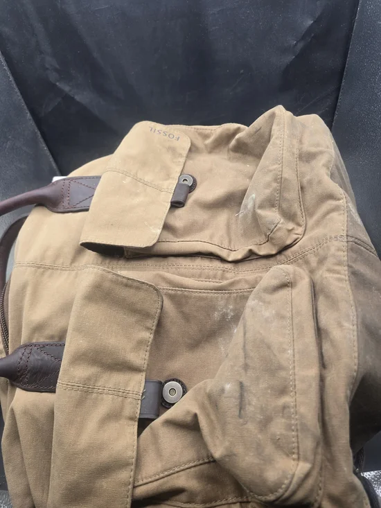 Fossil Brown Canvas Duffel Bag with Leather Accents