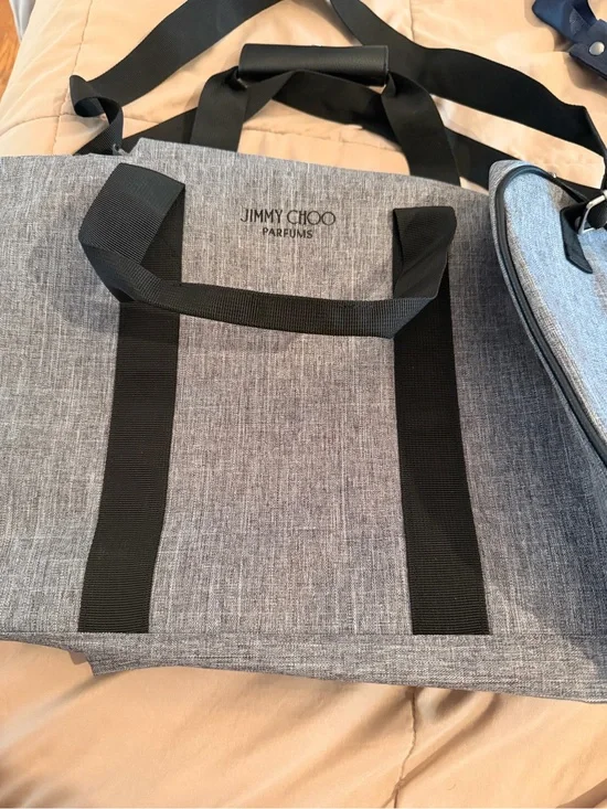 Jimmy Choo Gray Duffel Tote with Black Straps