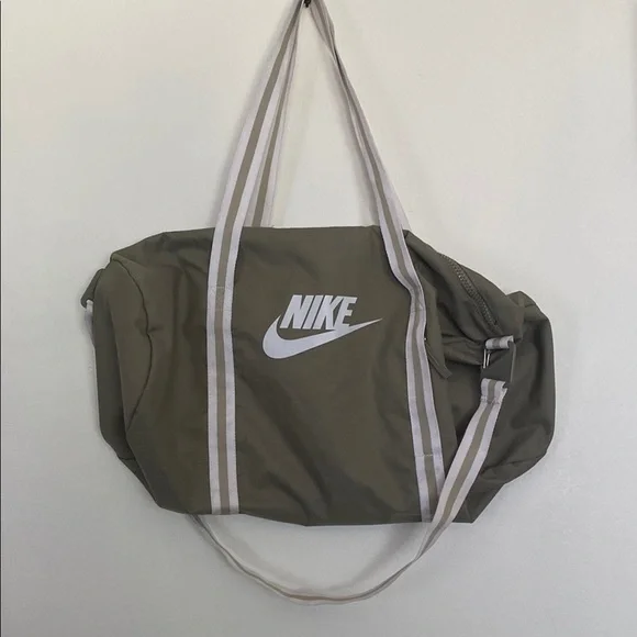 Nike Olive Green Duffle Bag with White Accents