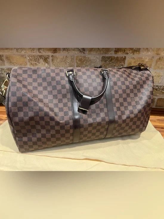 Louis Vuitton Damier Ebene Checkered Duffel Bag - Brown
