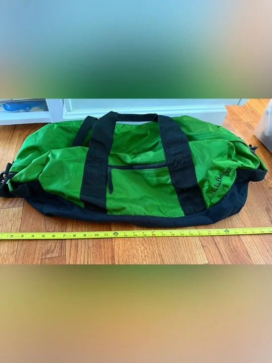 LL BEAN Adventure Duffle Bag Heavy Duty Green & Black Large Travel 15x29.5x13
