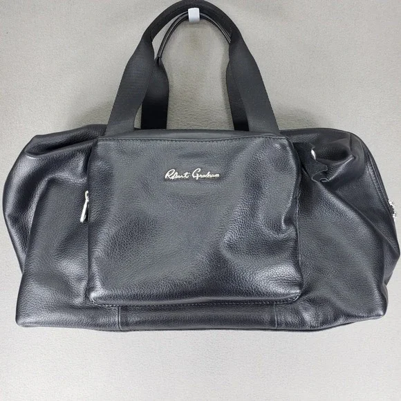 Robert Graham Duffel Bag Black Leather Pebbled Weekender Travel Luggage Bag