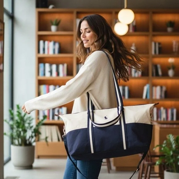 Ralph Lauren Duffel Bag Navy White Preppy Nautical‎ Tote Large