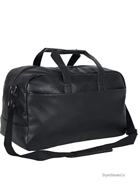 Pebbled Faux Leather Travel Duffel Bag with Trolley Strap