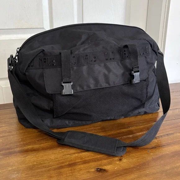 Vtg Y2K Old Navy Gym Duffle Bag Black Travel Pockets Utility 2000 - See