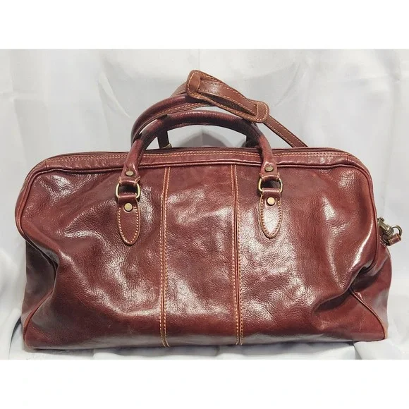 Vintage Floto Made in Italy Brown Leather Duffel Bag Travel Weekender Cognac