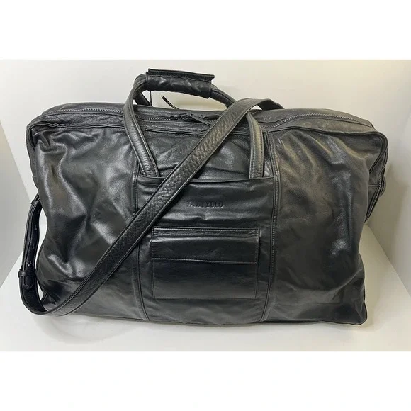 Vintage Stuart Kern America Leather Duffel Bag Black Large LA YULO Private Club