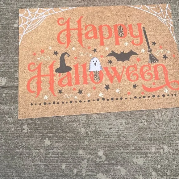 Happy Halloween Felt Themed Doormat - Orange and Black