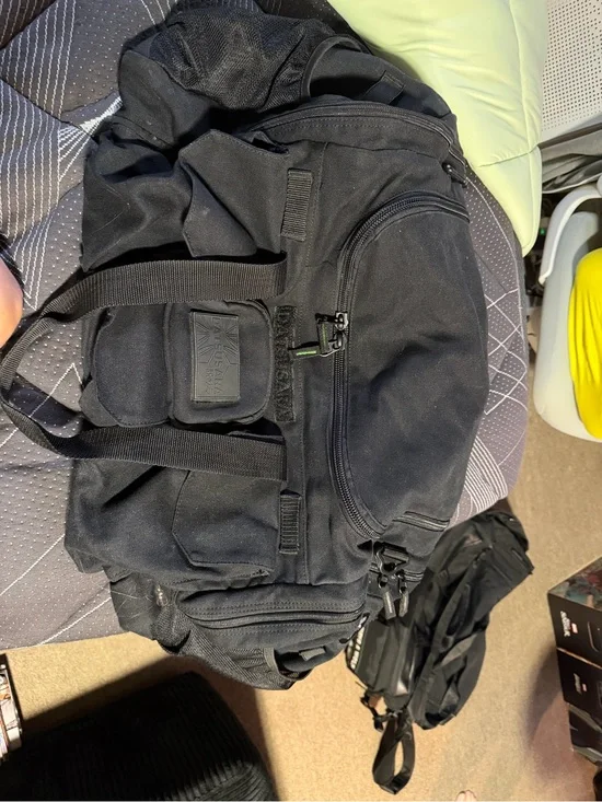 Black Canvas Duffel Bag with Multiple Pockets
