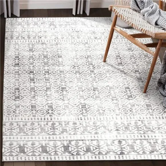 Machine Washable Rug - Stain Resistant - Light Gray Ivory, 3' x 5'