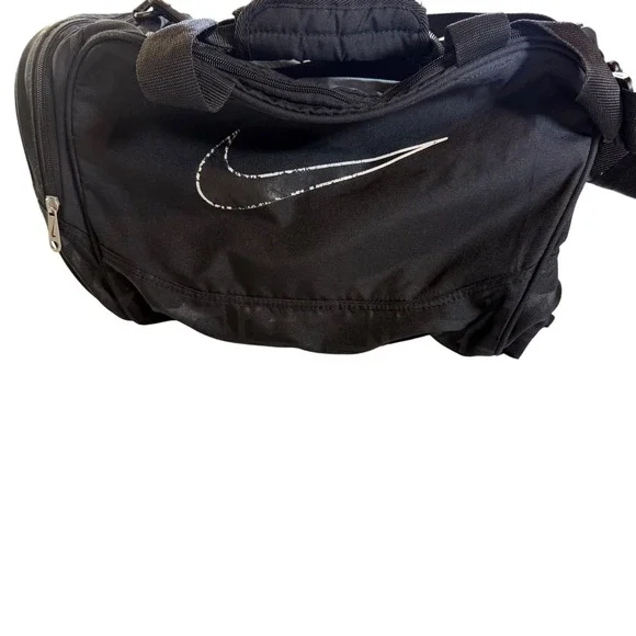 Nike Duffel Bag Black Swoosh Logo Gym Travel Gear Training Sports Logo