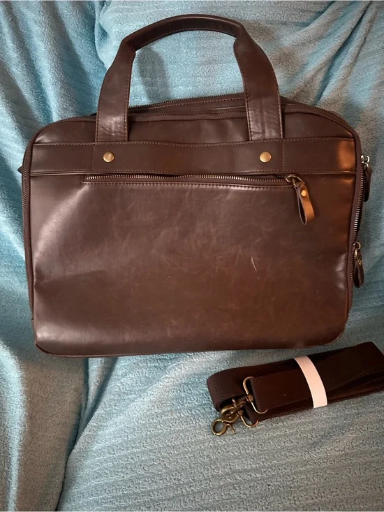Men's Dark Brown Leather Briefcase with Detachable Strap
