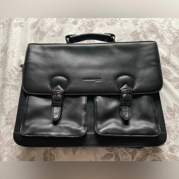 Kenneth Cole Reaction Black Leather Laptop Bag‎ Briefcase Career Work School